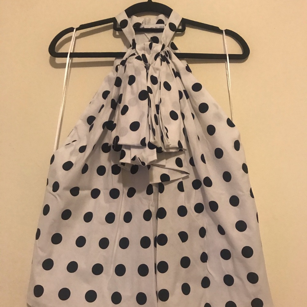 Zara high neck blouse with bow detail Size L NWT